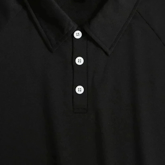 Black Casual Men Striped Trim Polo Shirt & Shorts - Picture 4 of 4